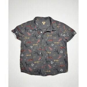 Maximus Rex Shirt Boys 7 Gray Allover Dinosaur‎ Skeletons Print Button Up Casual